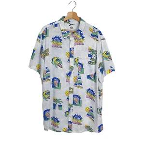 Quiksilver Mens M Retro Hawaiian Print Surf Print Short Sleeve Loose Fit Shirt - Picture 1 of 9