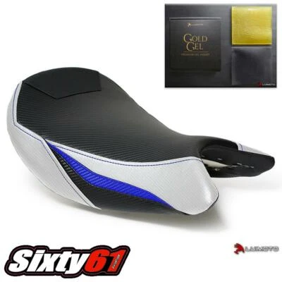 Suzuki GSXS 1000 Seat Cover with Gel 2015-2020 Luimoto Front White Blue Carbon - Image 1 of 4