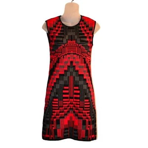 RVN S NWOT Dress Sheath Royal Black Red Grey Geometric Illusion Cocktail Party - Picture 1 of 12