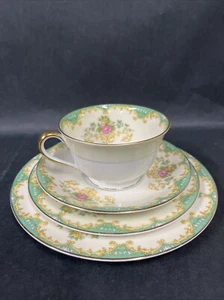 Piatto piattino tazza da tè Noritake Tiffany M anni '30 set 4 pz finiture oro avorio beige acqua - Foto 1 di 22