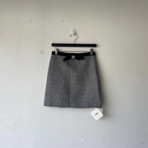 J.ING Black White Plaid Gingham Flower Brooch Bow Detail Mini Skirt Size M - Picture 1 of 11