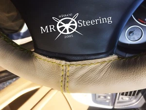 FOR HILLMAN MINX DELUXE BEIGE LEATHER STEERING WHEEL COVER YELLOW DOUBLE STITCH - Picture 1 of 1
