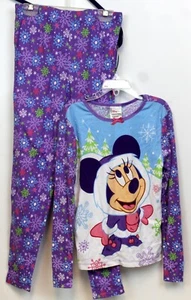 Disney Store Minnie Mouse PJs sz 10 Snowflakes Girl's Pajamas Shirt Pants Winter - Picture 1 of 6