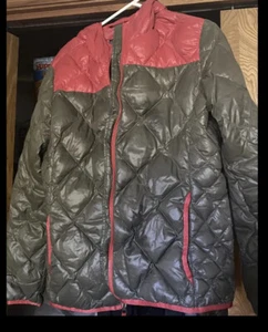 Rare VTG EDDIE BAUER Down 1936 Skyliner Model Quilted Hooded Jacket 90s Red Gray - Picture 1 of 5
