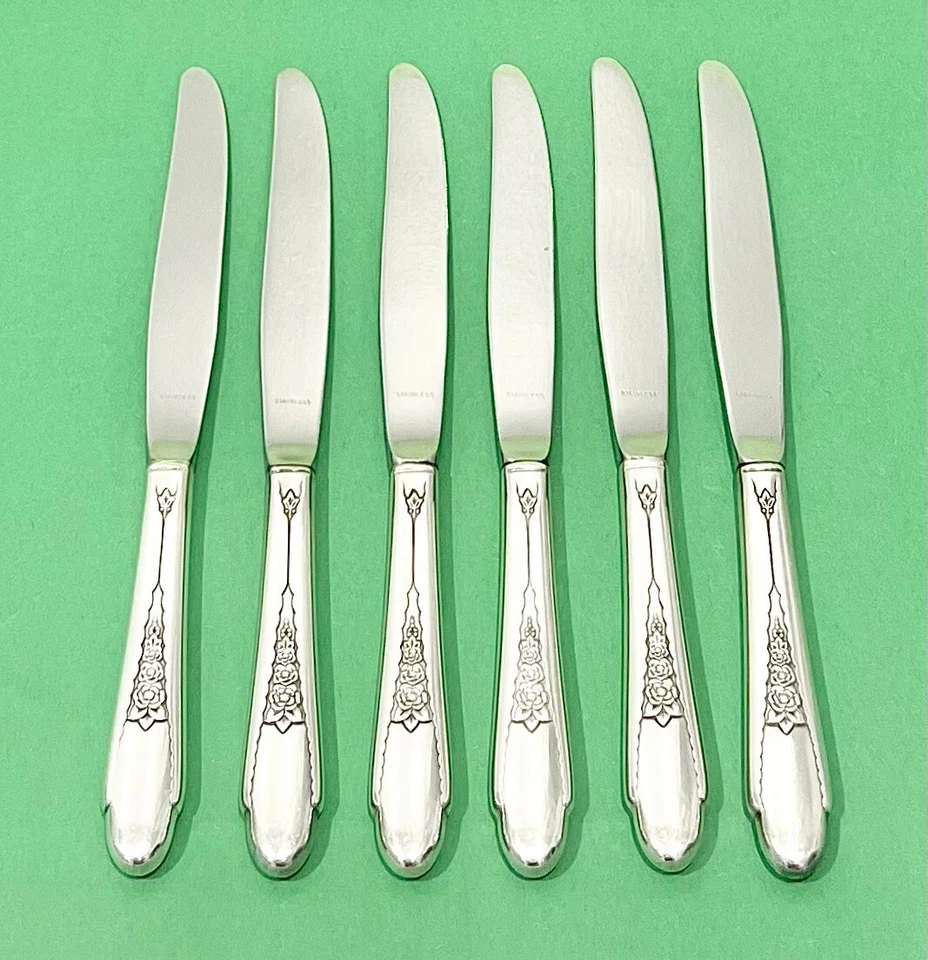 Набор из шести посеребренных столовых приборов Wm Rogers GARDENIA 9 дюймов ОБЕДЕННЫЕ НОЖИ - Изображение 1 из 1