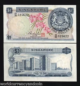 SINGAPORE 1 DOLLAR P1 D 1972 First Bank Note LION ORCHID UNC BILL CURRENCY MONEY - Picture 1 of 1