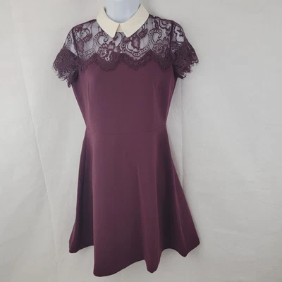 MAISON JULES Womens Dress Sz SMALL Wednesday Addams Plum Lace School Goth - Image 1 of 4