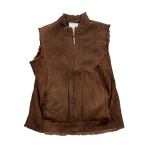 Pendleton Medium Brown Vest 100% Leather Fur Lined Sleeveless - Picture 1 of 5