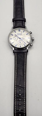 Reloj cronógrafo mecánico automático para hombre Jaragar con esfera blanca agujas azules  Foto 1 de 4