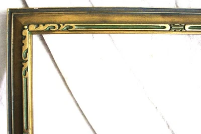 ANTIQUE FITS 11 X 16" ARTS CRAFTS ORNATE WOOD ART DECO CARVED GREEN GOLD GILT - Image 1 of 4