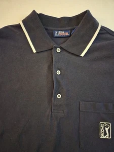 PGA TOUR Polo Golf Shirt Mens Medium Blue White Pocket Cotton Blend - Picture 1 of 8