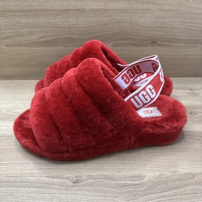 UGG Fluff Yeah Slide Sandals Women’s Size 8 Red Shearling Slippers - Image 1 of 4