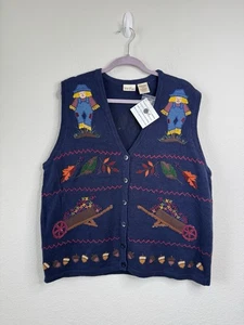 Maglione vintage Bobbie Brooks autunno gilet spaventapasseri ghianda carriola taglia 18 20 W - Foto 1 di 5