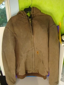 Carhartt Brown Quilted Zip Hooded Canvas Jacket J130 CHT Men Size Large Tall - Bild 1 von 14