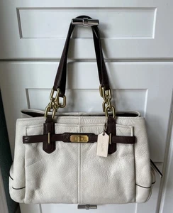 Coach Chelsea Jayden Ivory Brown Accent Pebbled Leather Handbag, Carryall 18955 - Picture 1 of 24