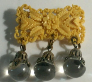 Vintage Celluloid Brooch, Tinted, Signed Japan, C-Clasp, 1930's-1940's - Picture 1 of 12