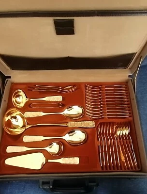 AMC Besteck vergoldet vollständig Solingen 18/10 23/24 hartvergoldet Lederkoffer - Bild 1 von 4