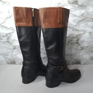 Bandolino Carlotta Women's Black & Brown Leather Riding Boots Size 9 1/2 M - Picture 1 of 13