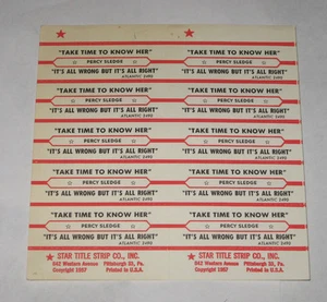 Percy Sledge Full Sheet of 10 Jukebox Title Strips Take Time To Know Her - Imagen 1 de 1