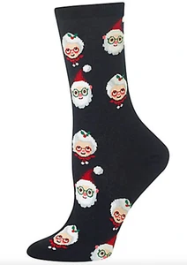 Hot Sox Women Black Christmas Socks Mrs Claus Santa Claus Stocking Stuffers - Picture 1 of 4