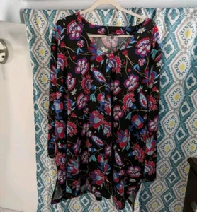 Ulla Popken Plus Size 28/30 Tunic Duster Cardigan Floral Stretch Long Sleeve - Picture 1 of 5
