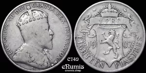 CYPRUS, Edward VII, 18 Piastres 1907, Rare, VF - Picture 1 of 6