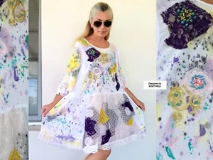 PLUS SIZE ROMANTIC SUMMER DRESS 3X MAXI WHITE EMBROIDERED TUNIC DRESS BOHO DRESS - Picture 1 of 15