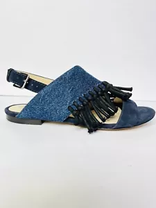 3.1 Phillip Lim Martini Fransen Denim Wildleder blau schwarz Fersenriemen Sandalen - 36/6 - Bild 1 von 8