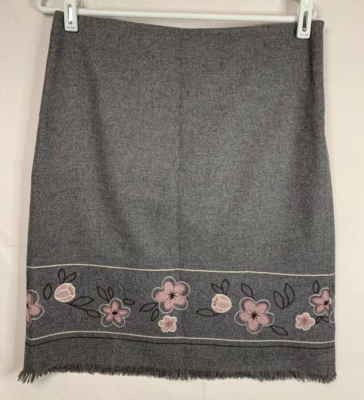 Falda Ann Taylor Loft Mujer 8 Gris Lana Floral Bordado Cremallera Lateral Forrada Preppy Foto 1 de 4