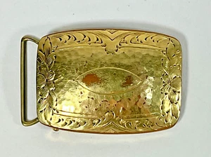 Antique 1800's VICTORIAN gold color etched metal small slide belt buckle W&H - Picture 1 of 6