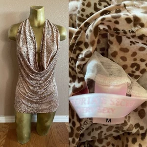 VICTORIA’S SECRET Very Sexy Collection LEOPARD Cheetah M GRECIAN Cowl CHEMISE M - Picture 1 of 13