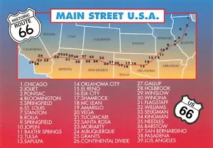 AK Main Street USA Route 66 Karte Cross Country CA NV AZ NM TX OK MO IL - Bild 1 von 2