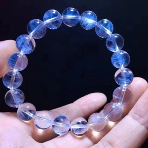Natürliche weiße Kristall blaue Nadel Runde Perlen Armband 10mm 5A - Bild 1 von 7
