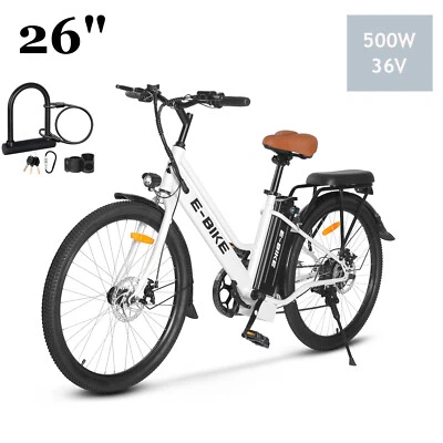 AAIWA E-Bike 26" Electric Bike for Adults Motor City Bicycle -Commuter Ebike + U Lock