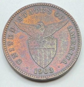 1903 Philippines Bronze One Centavos Coin - 1 Centavos - Toning - Filipinas - Picture 1 of 4