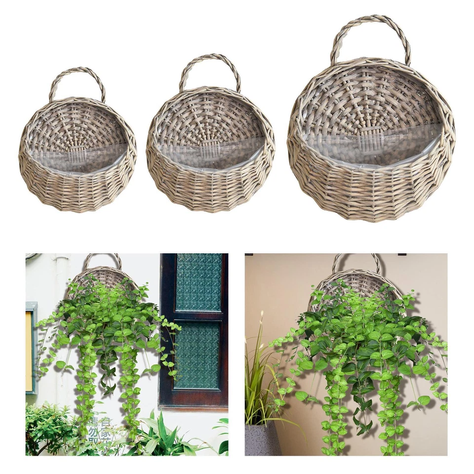 Cesta suspensa de tecido cesta de armazenamento de vime decoração de parede vaso de flores - Imagem 1 de 1