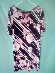 Women's Dress, Long Length, Dark Blue/ Pink White, Stretch, Half Sleeve - Picture 1 of 2