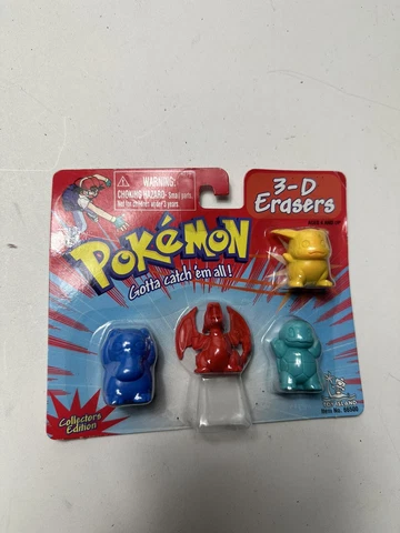 Pokemon 3-D Erasers 1998 New Sealed Cover