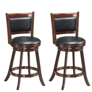 2PCS Bar Stools Swivel Counter Stool Dining Chair 24" Upholstered Seat Kitchen - Picture 1 of 6