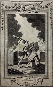 c1790 9x15 FOGLIA BIBBIA piastra rame incisione CAINA ABEL UCCISIONE Genesi 4,8 - Foto 1 di 4