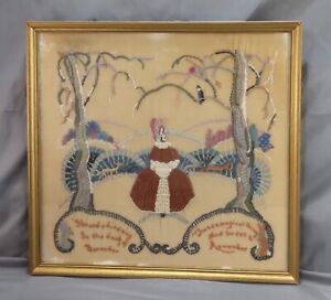 Antique 1937 Crewel Embroidery on Velvet December Poem Signed Framed Art 18x17"