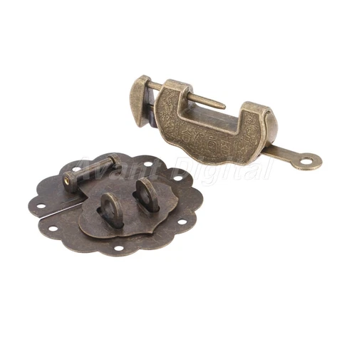 Vintage Padlock Key Toggle Latch Hasp Clasp Set For Furniture Jewelry Box Chest Cover