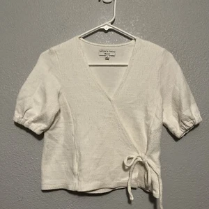 MADEWELL Texture and Thread Ivory Wrap Tie Puffy Sleeve Top Size XS - Picture 1 of 7