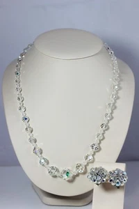 Schöne Vintage Aurora Borealis facettierte Glas Halskette & Ohrringe - 331 - Bild 1 von 6