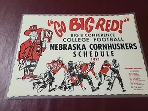 Vintage 1971 Nebraska Cornhuskers Huskers Papier beklagt Tischset Fußball Spielplan - Bild 1 von 4