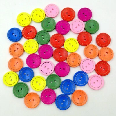 100Pcs DIY Mixed Color Wood Buttons 2 Holes Round for Sewing Crafts Art Decor - Image 1 of 4