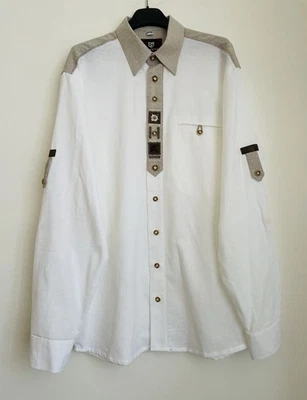 OS Trachten Camicia Uomo Bavarese Bianca Oktoberfest Taglia M - Immagine 1 di 4