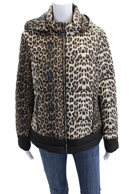Renuar Womens Animal Print Puffer Long Sleeve Zipped Jacket Brown Size XS - Image 1 of 4