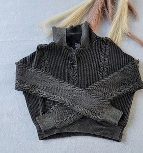 FCT WITH LOVE Langarm lockerer Strick Cropped Pullover Oberteil große Farbwaschung schwarz  - Bild 1 von 7