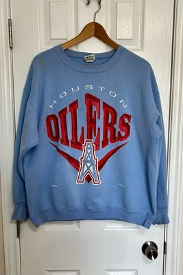 Engrasadores Houston Vintage Azul Nuez moscada NFL Cuello Redondo Talla Grande Hecho en EE. UU. Años 90 Foto 1 de 4